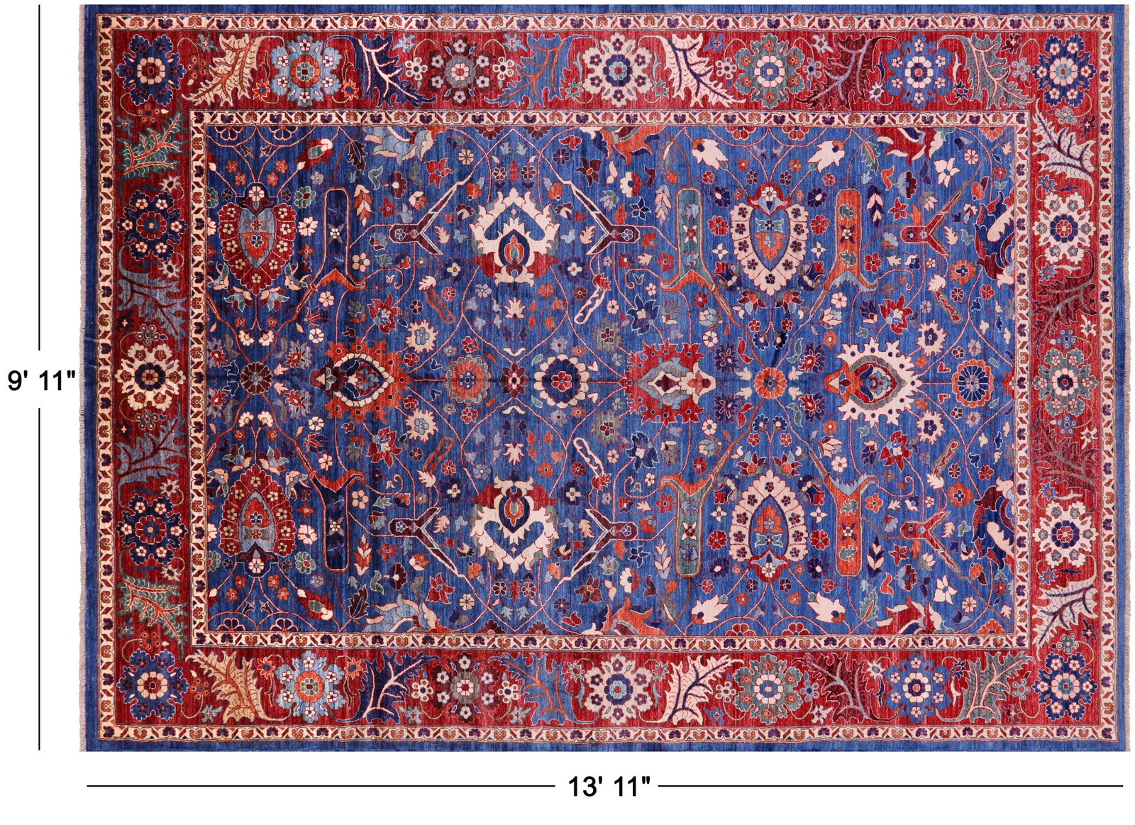Blue 9′ 11″ X 13′ 11″ Heriz Serapi Handmade Rug – Q22817