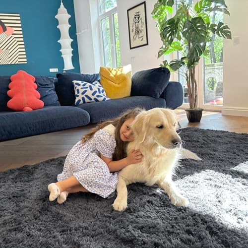 2×6 Machine Washable Runner Rugs for Hallway, Soft Fluffy Shaggy 2×6 ft Grey