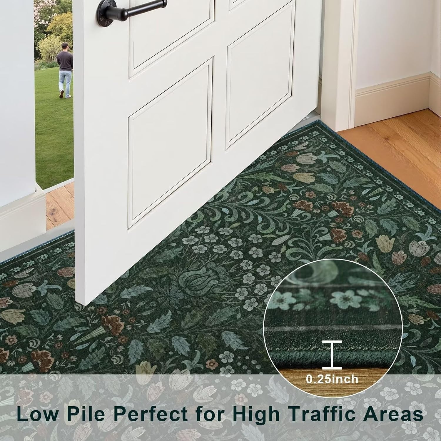 Durable 5×7 Vintage Floral Rug – Low Pile & Easy to Clean for High Traffic Areas