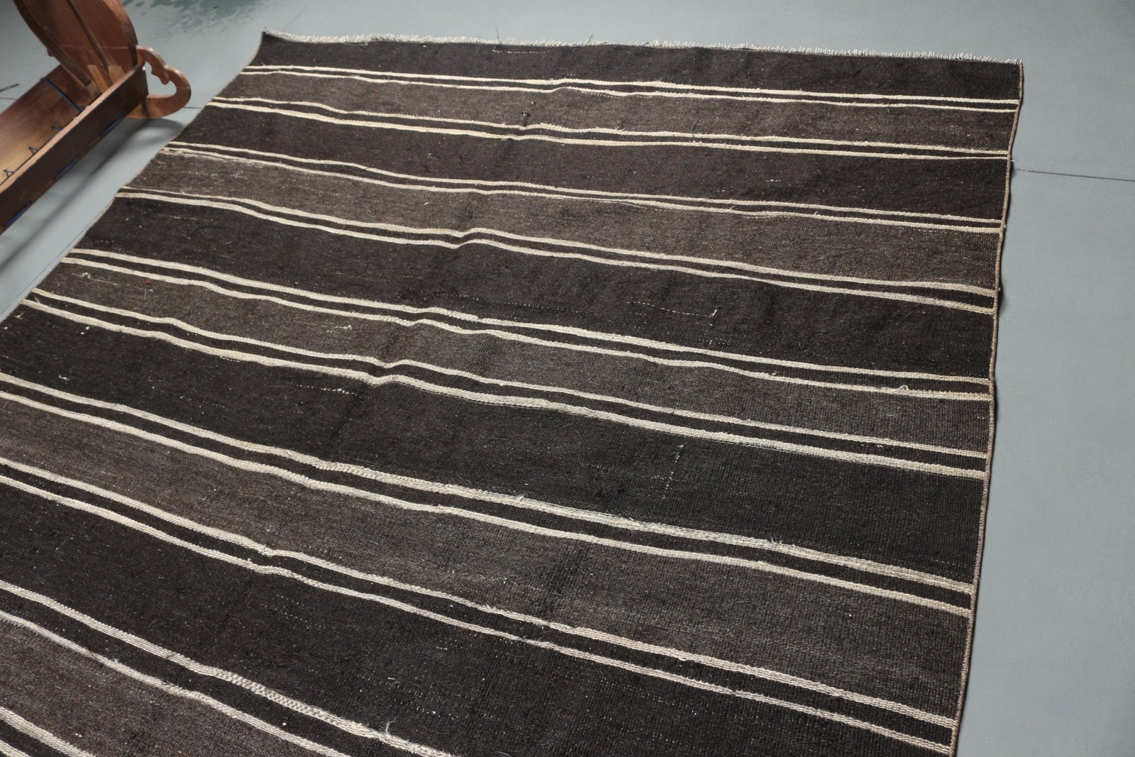 Rug, 7,4×10,9 ft Turkish Rug, Black Oriental Rug Wool