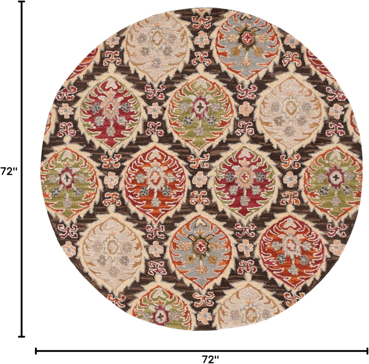 Heritage Collection 6′ Round Handmade Wool Area Rug – Red & Green Oriental Desig