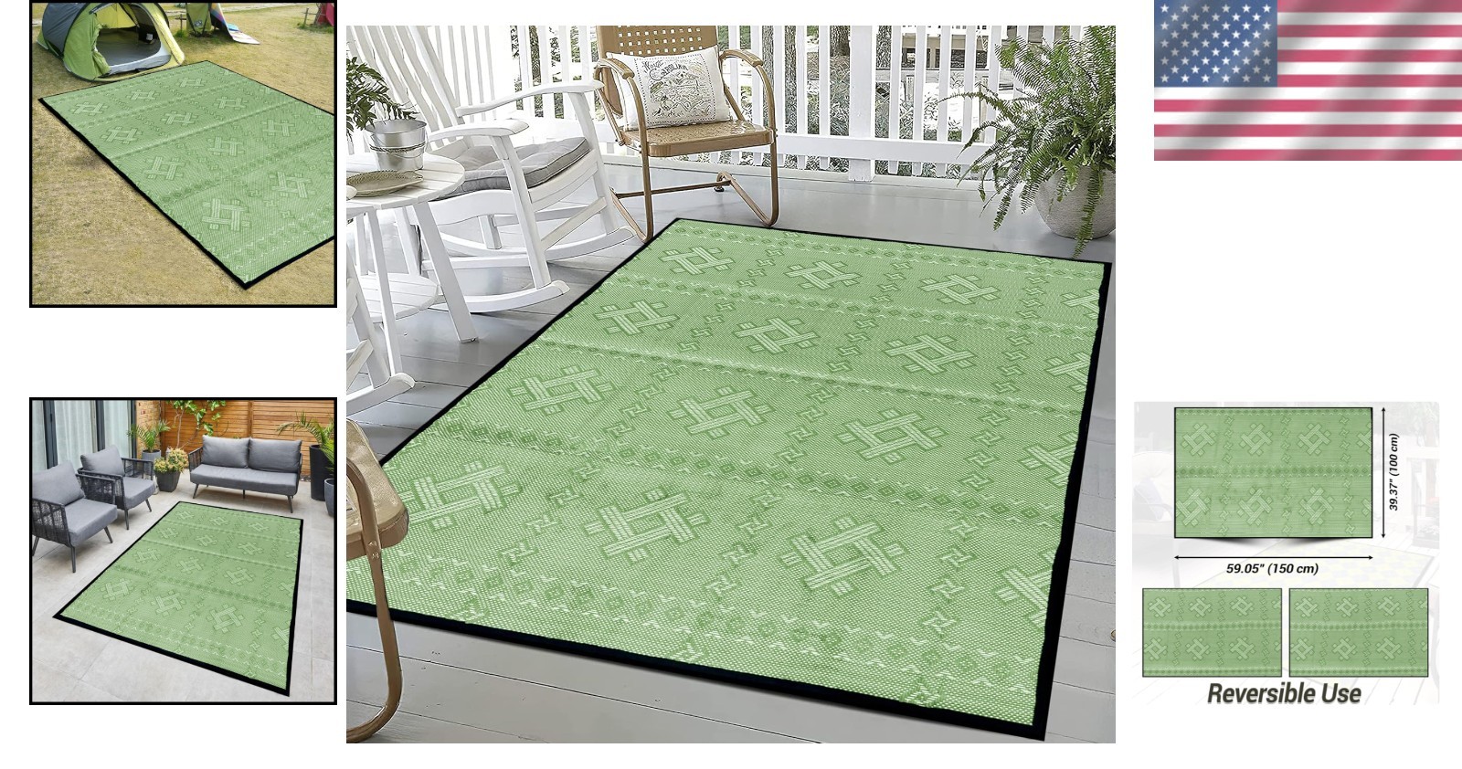 Stylish Recycled Plastic Outdoor Rug 5′ x 3.3′ – Perfect for Gardens & Balconies