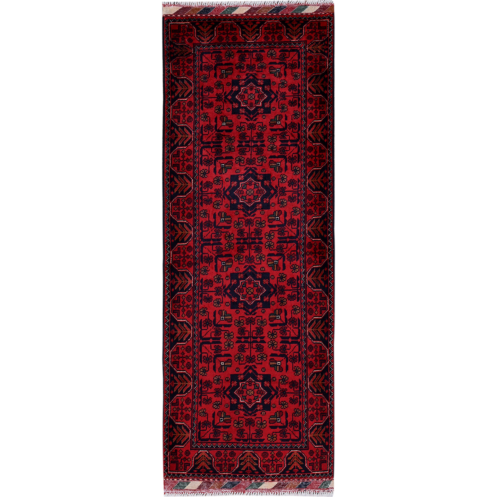 1’9″x5′ Red Afghan Khamyab Geometric Design Wool Hand Knotted Runner Rug R741