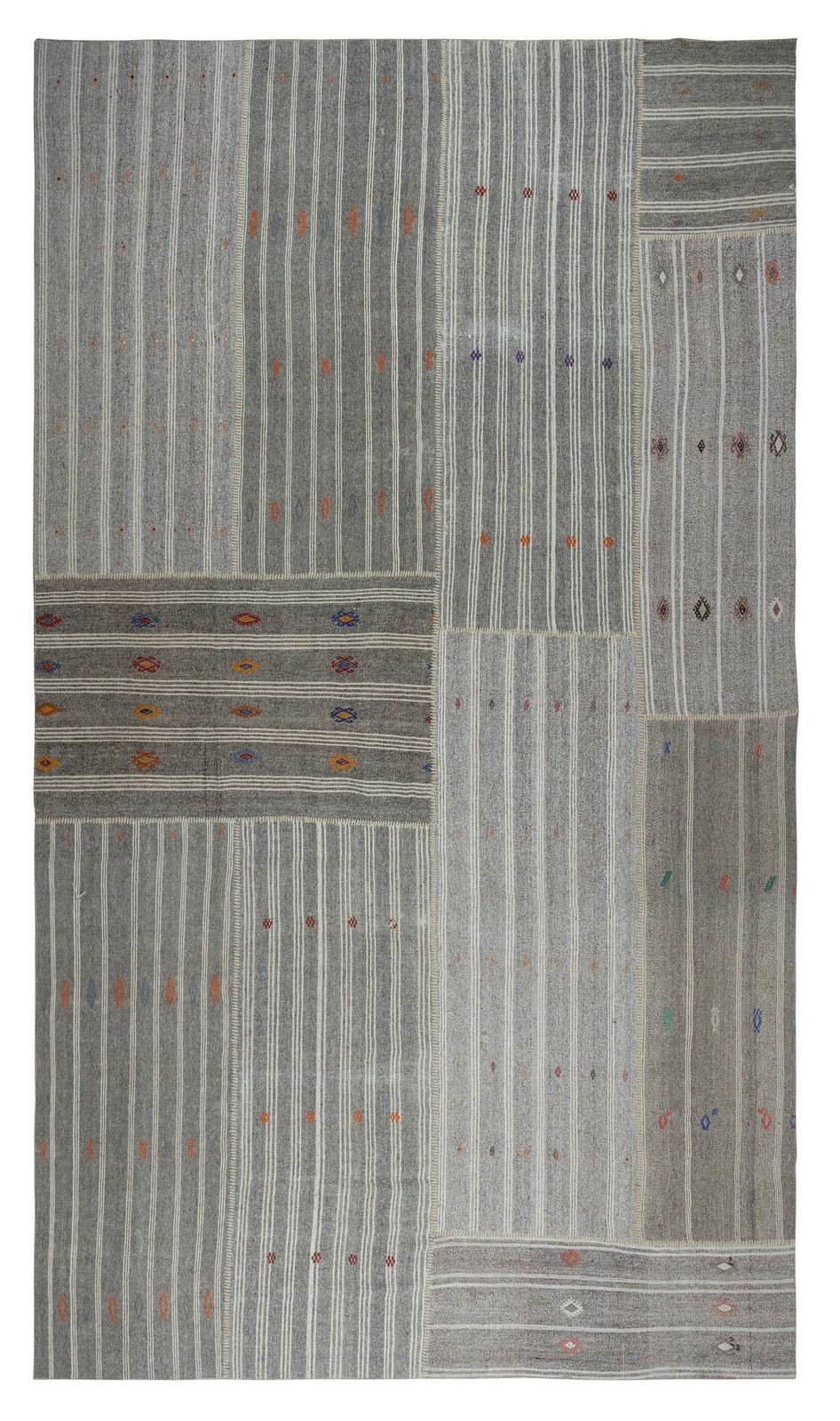 11.5×18.4 ft Adjustable Vintage Gray Kilim Rug, Flat-Weave Oversize Carpet