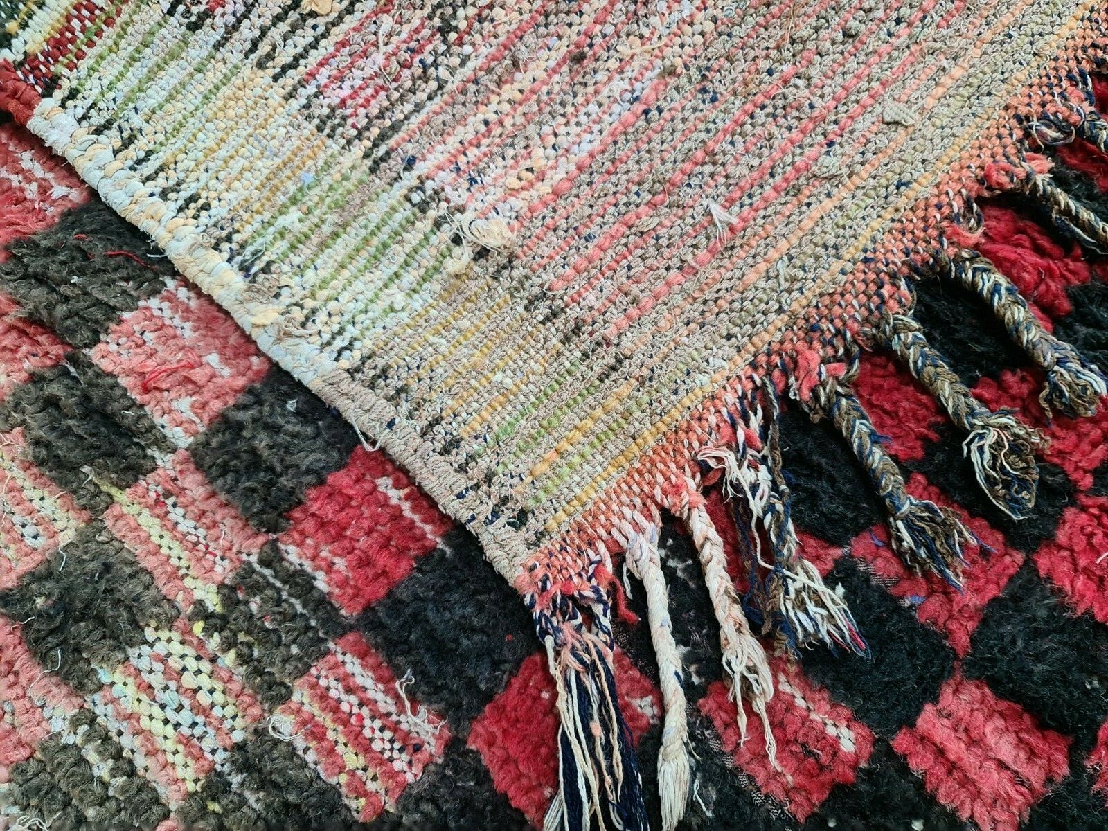 Vintage Moroccan Tribal Handmade Rug 3’1″x6’5″ Berber Red Checkered Wool Carpet