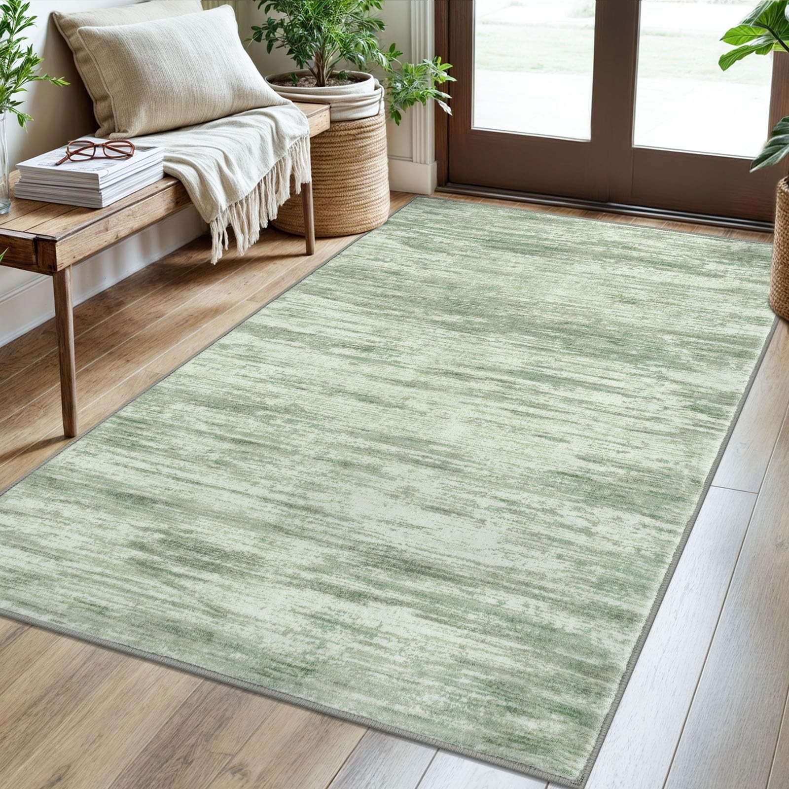 Area Rug 3×5 Feet Lime Green Modern Abstract Soft Washable Non-Slip Entryway