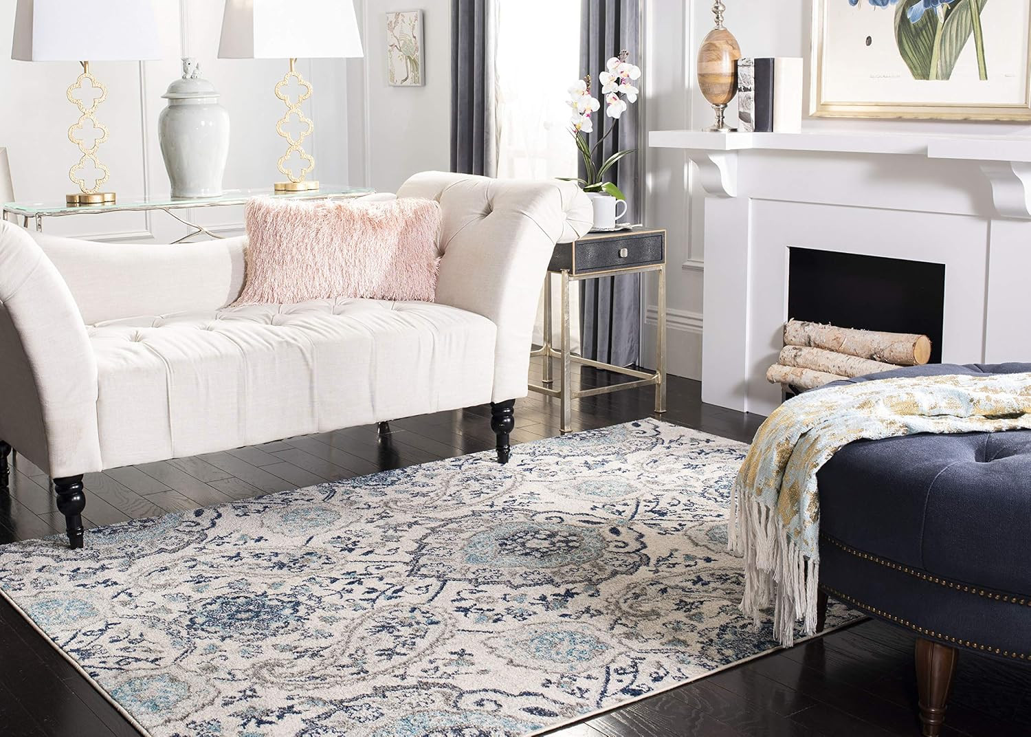 SAFAVIEH Madison Collection Area Rug – 5’3″ X 7’6″, Cream & Light Grey, Boho Chi