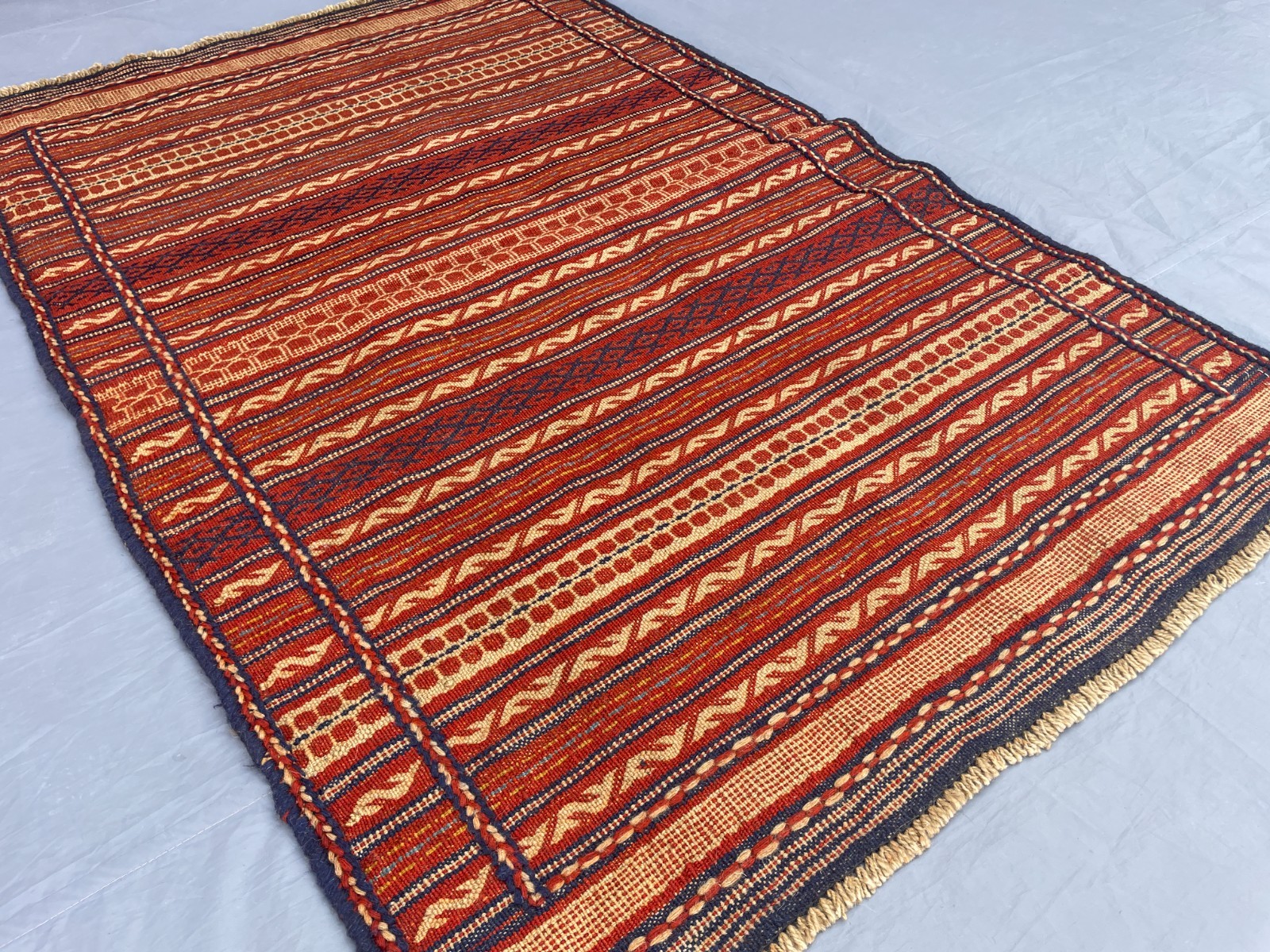 3’3 x 5 Ft Afghan Kilim Rug Tribal Striped Flatweave Carpet Handmade Wool Rustic