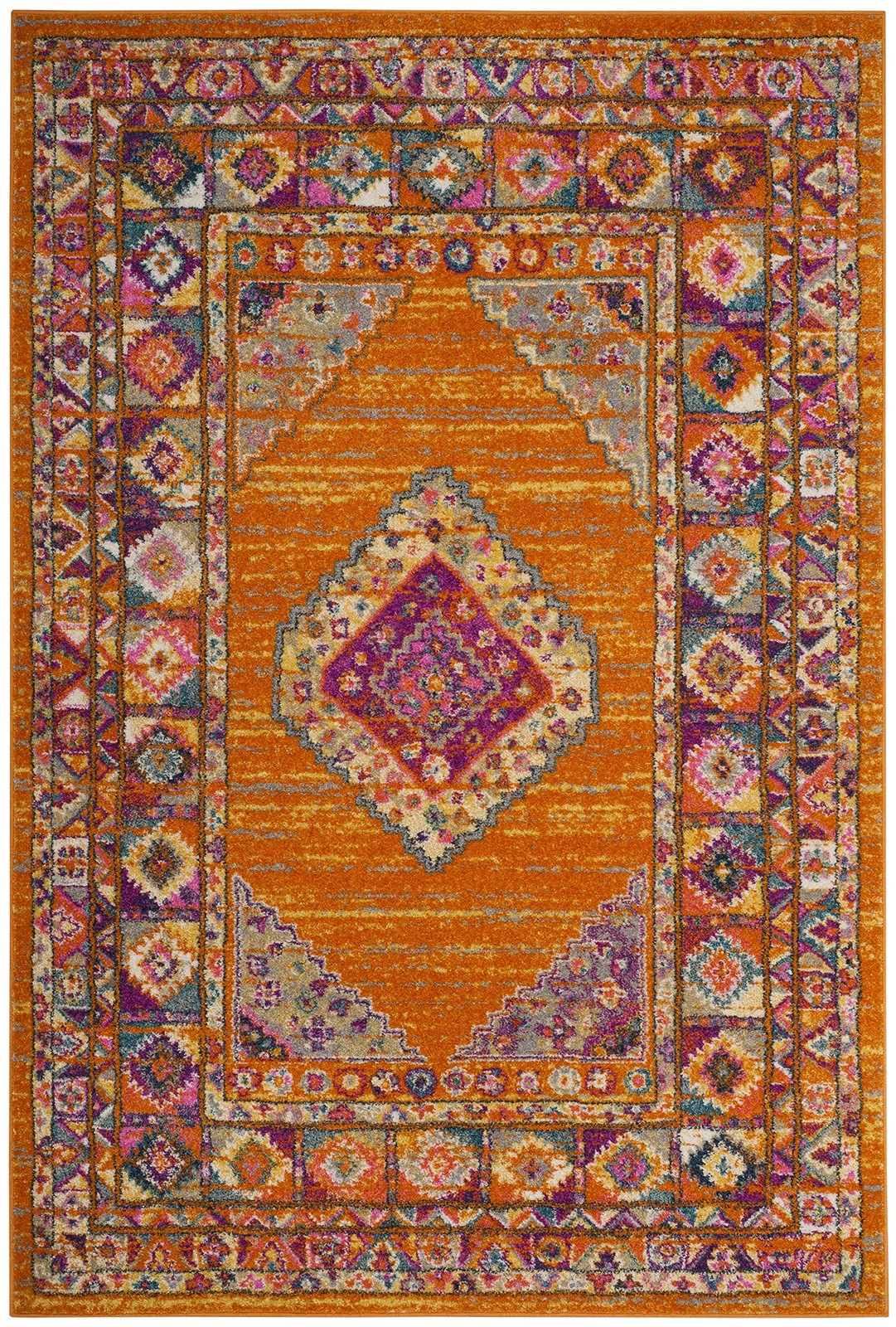 Madison Collection Accent Rug – 4′ x 6′, Orange & Fuchsia, Boho Chic Medallio…