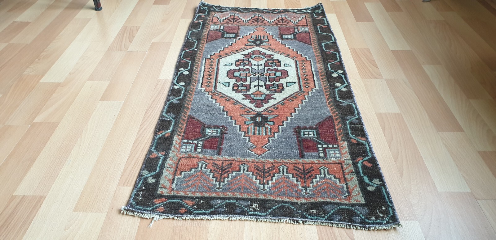 Small old Turkish handwoven rug 50×100 cm Vintage Boho Handmade Home Decor