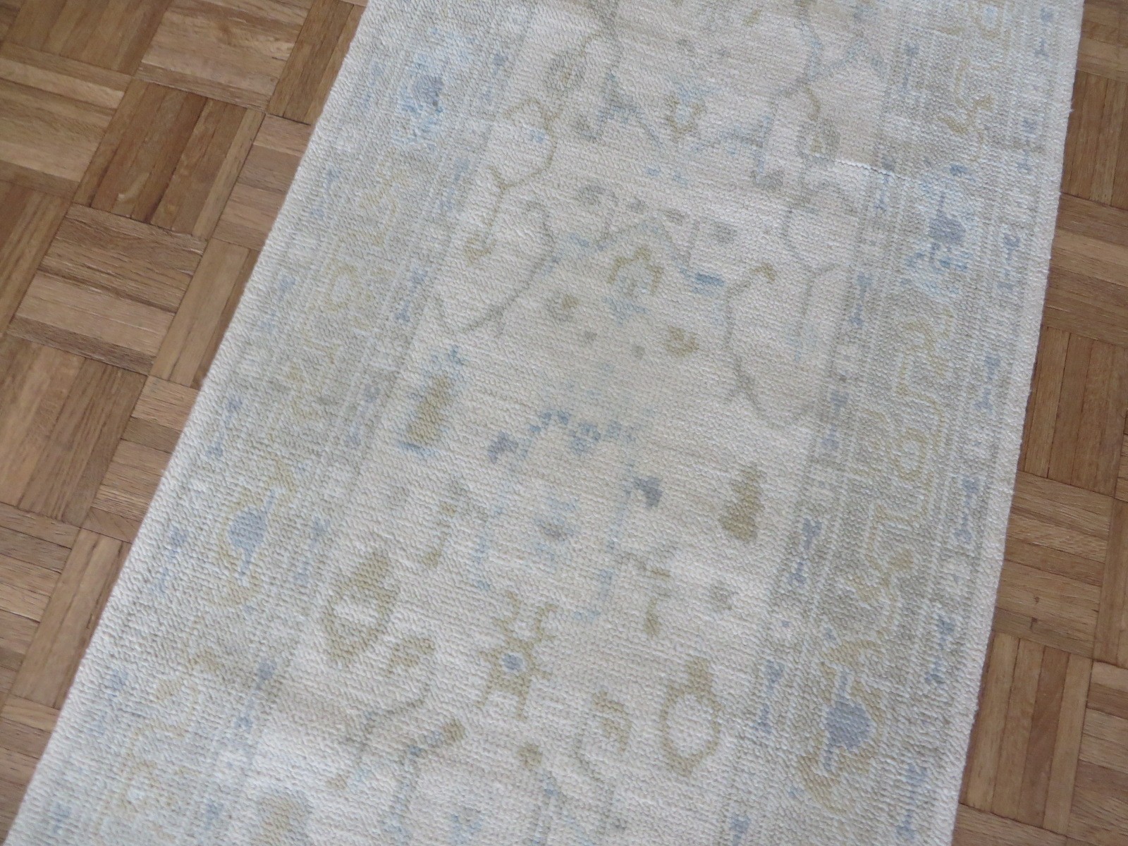 2’6 x 10 Runner Hand Knotted Ivory Modern Oushak Oriental Rug G16776