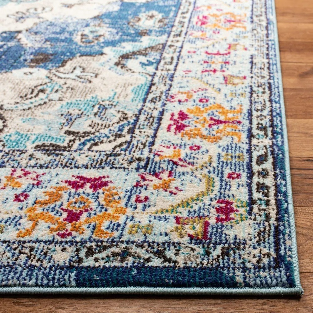 11×15 Rug Boho Area Vintage Style Carpet Navy Blue Decor Oriental Floral Retro