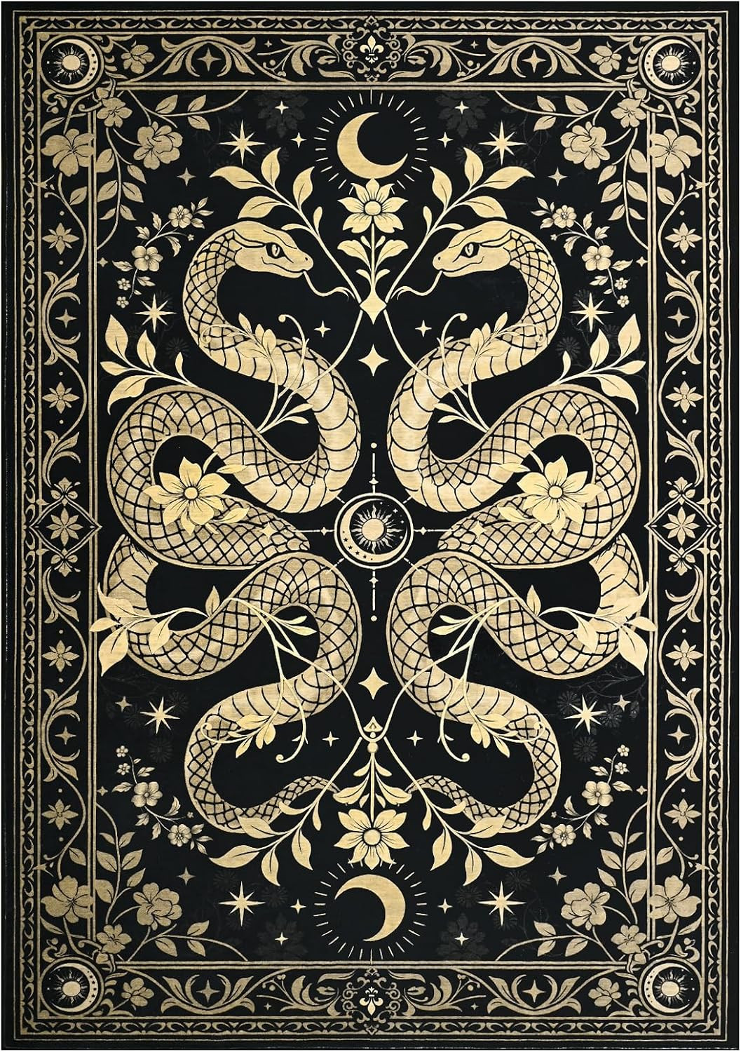 Machine Washable Snake Rug 6X9, Forest Floral Gothic Area Rugs for Living Room B