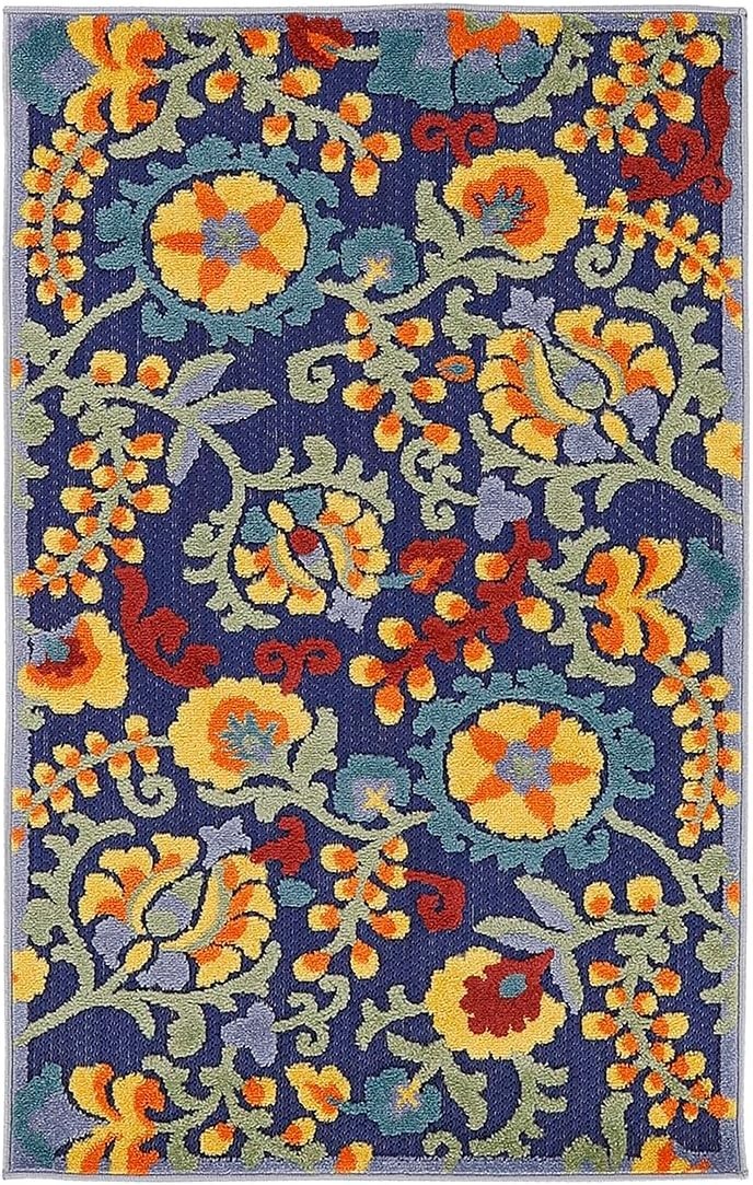 Nourison Aloha Navy Multicolor 2’8″ x 4′ Floral Area Rug – Easy Clean & Durable