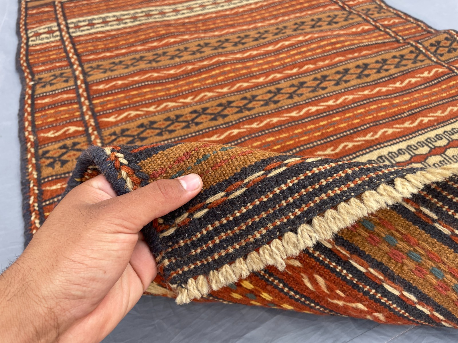 2’10 x 4’3 Ft Vintage Terracotta Afghan Kilim Carpet – Tribal Flatweave Rust Rug