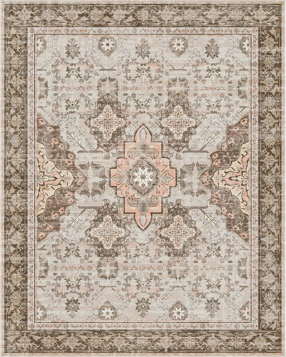 8X10 Area Rugs for Living Room, Large Non-Slip Washable Rug, Boho Vintage Retro
