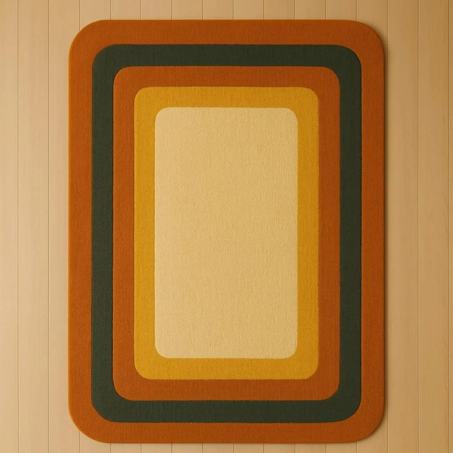 Hand-Tufted Wool Area Rug – Mid-Century Modern Orange, Beige, Geometric Area Rug