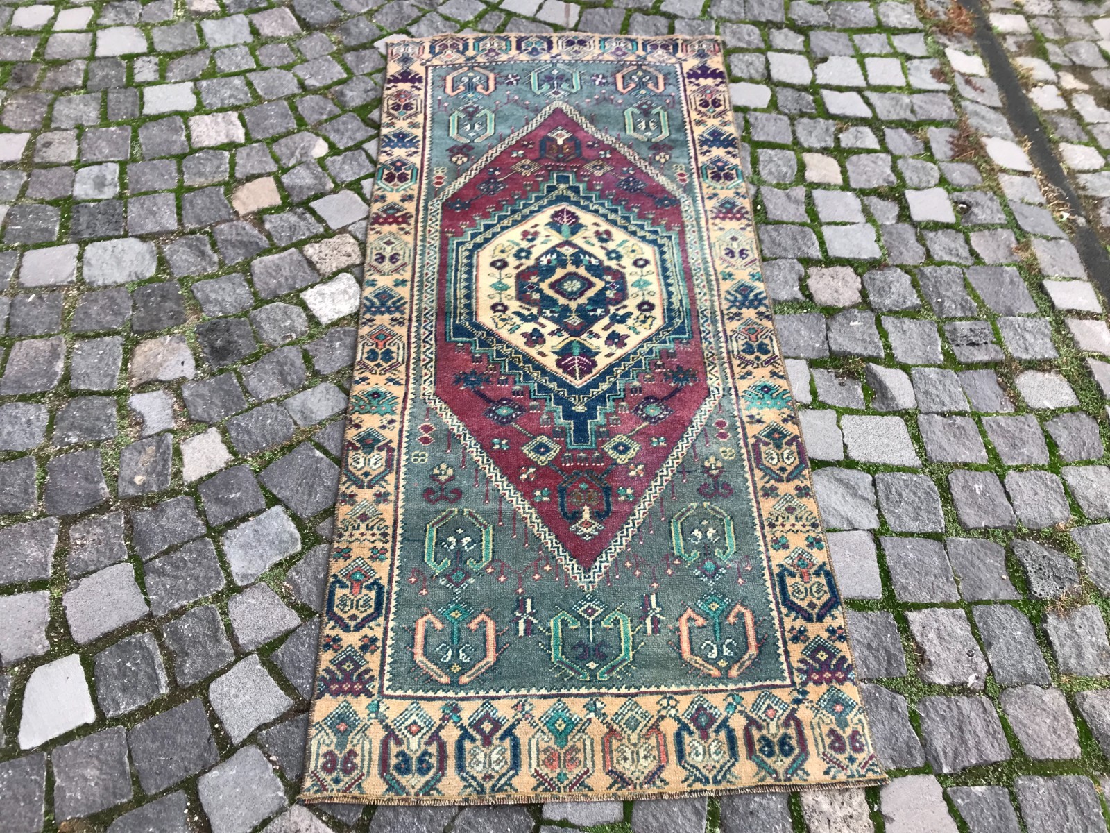 Bohemian Area Rug Handmade Wool Rug Turkish Vintage Traditional Rug 2,5 x 5,6 ft