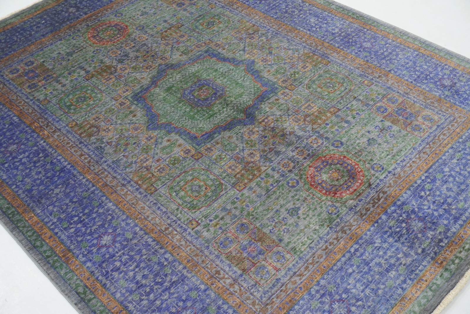 5×7 ft Blue Mamluk Afghan Hand Knotted Wool Medallion Rug