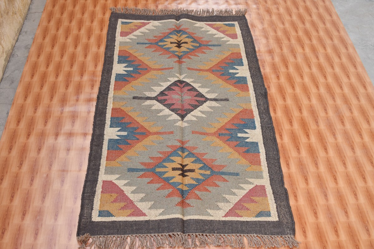 Tribal Kilim 3×5 Jute Wool Bedroom Floral Area Rug Geometric Hand Woven