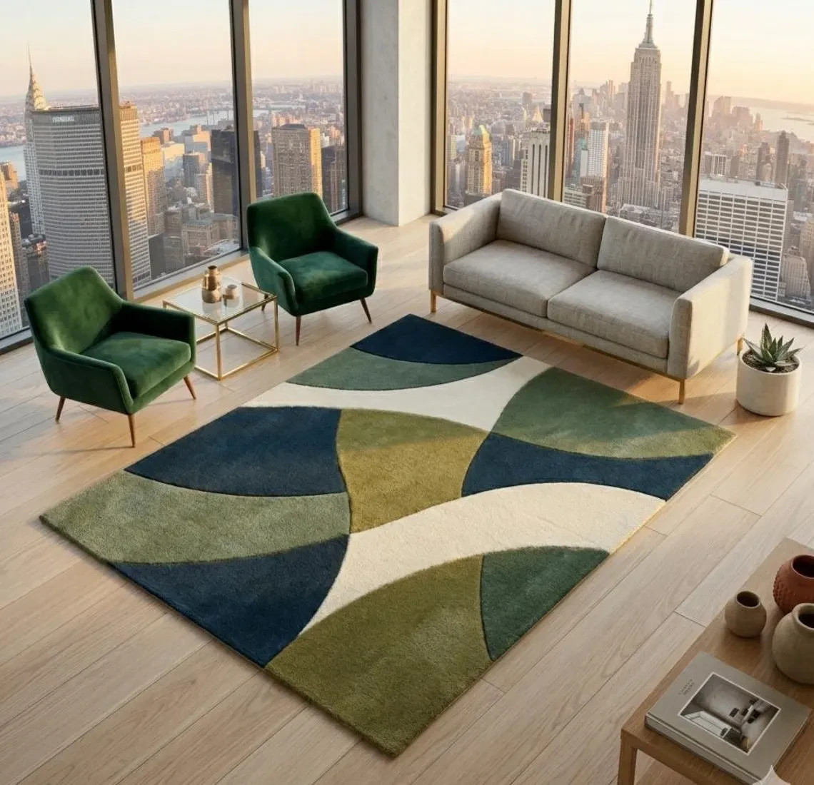 Handmade Tufted Abstract Area Rug | Modern Geometric Living Room Carpet