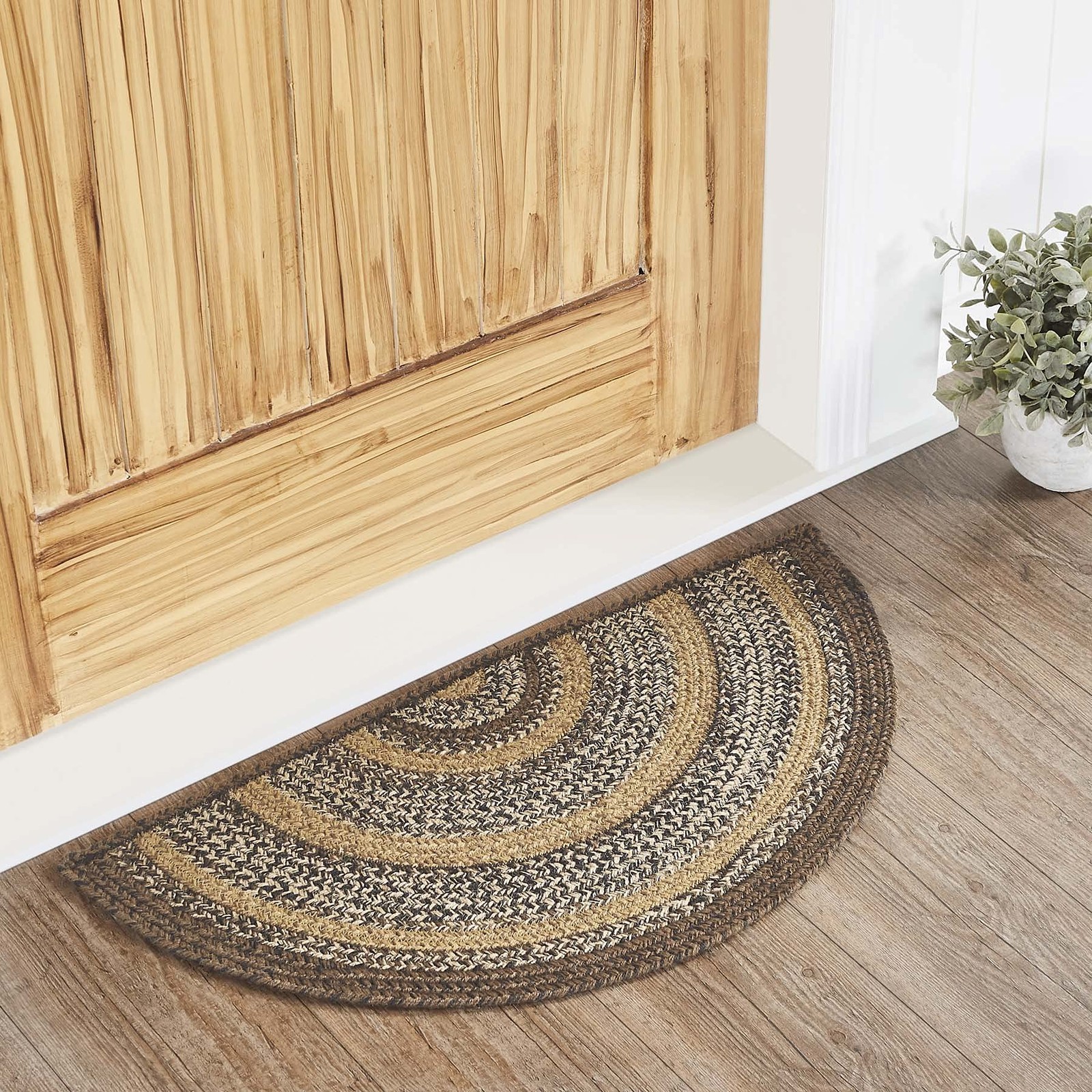 VHC Brands Espresso Rug with PVC Pad, Jute Blend, Half Circle, Brown Black Tan W