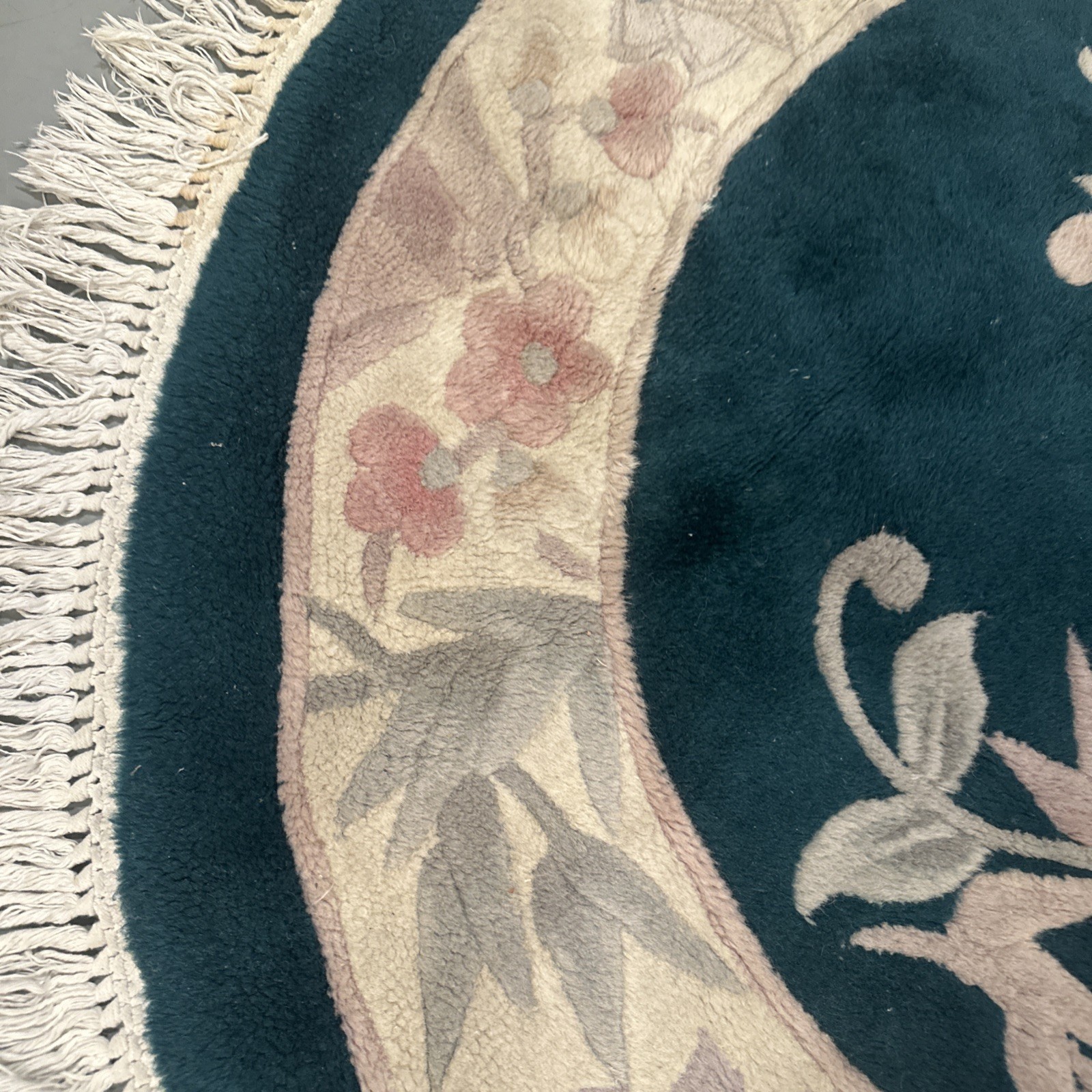 4ft Round oriental Peking Collection Authentic 100% Wool Pile Rug Green Vintage