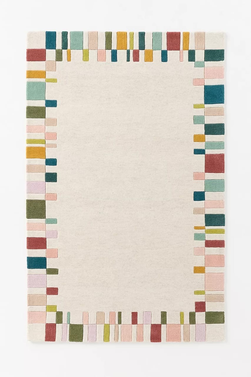 Hand Tufted Wool Geometric Border Rug Anthropologie Rugs For Bedroom Office Kids