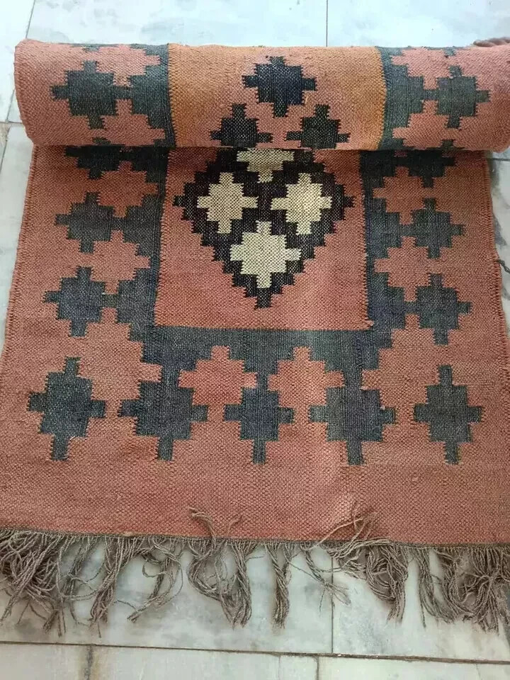 Jute Kilim Indoor Stairs Runner Hallway & Kitchen Decor Custom Handmade Rug Mat