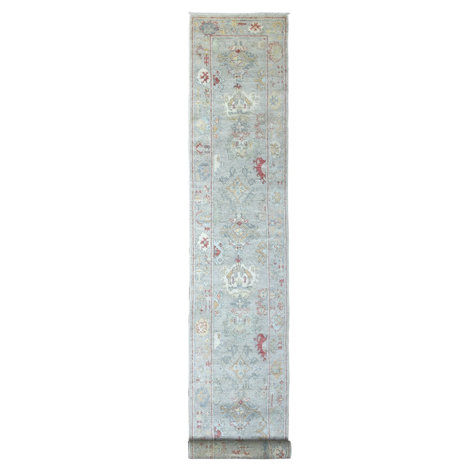 2’8″ x 19’6″ Gray Hand Knotted Afghan Angora Oushak XL Runner Wool Rug R70050