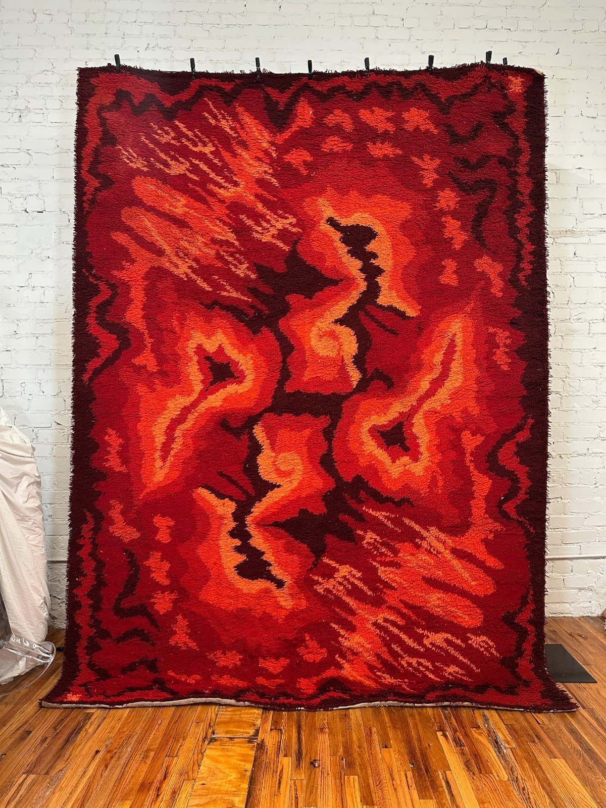 60s Dania Taepper Red Geometric Scandinavian UNUSED Rya Rug Modern Mid Century