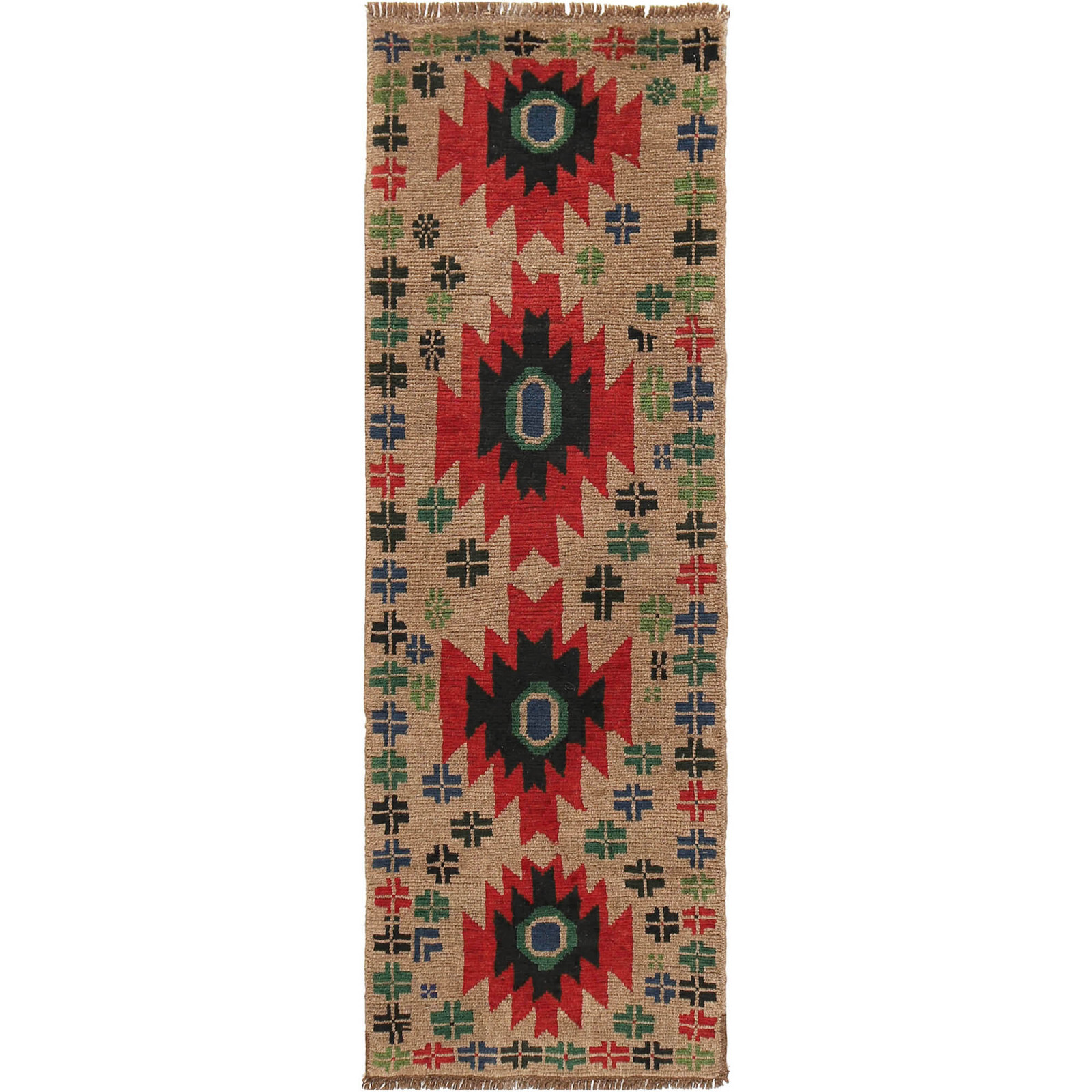 New Hand Knotted Afghan Traditional Tribal Wool Area Runner Rug 2×6.4 Ft -R18302