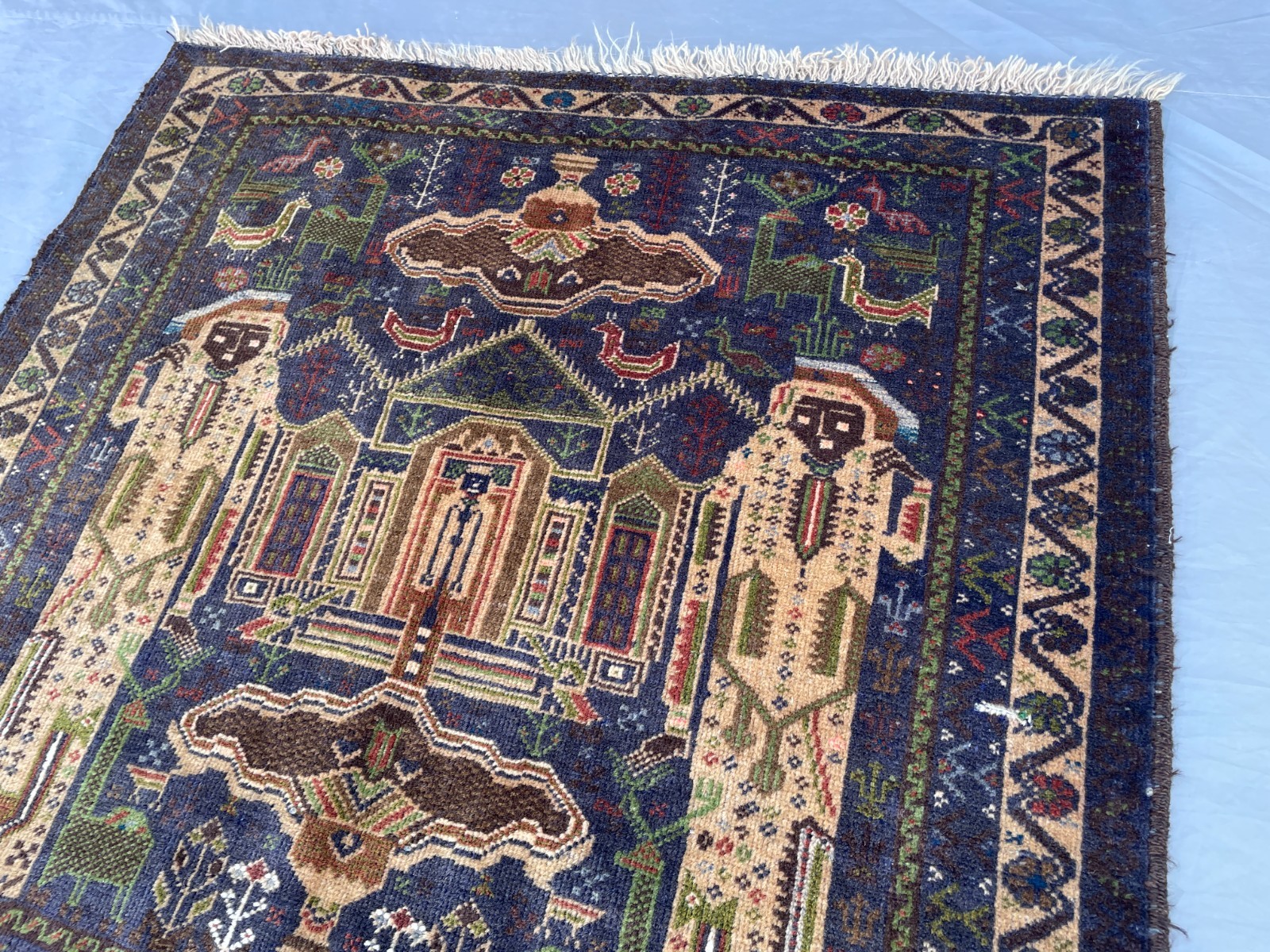 3×4 Pictorial Baluchi Wool Rug with Architectural Scenes Human Figures N Tribal