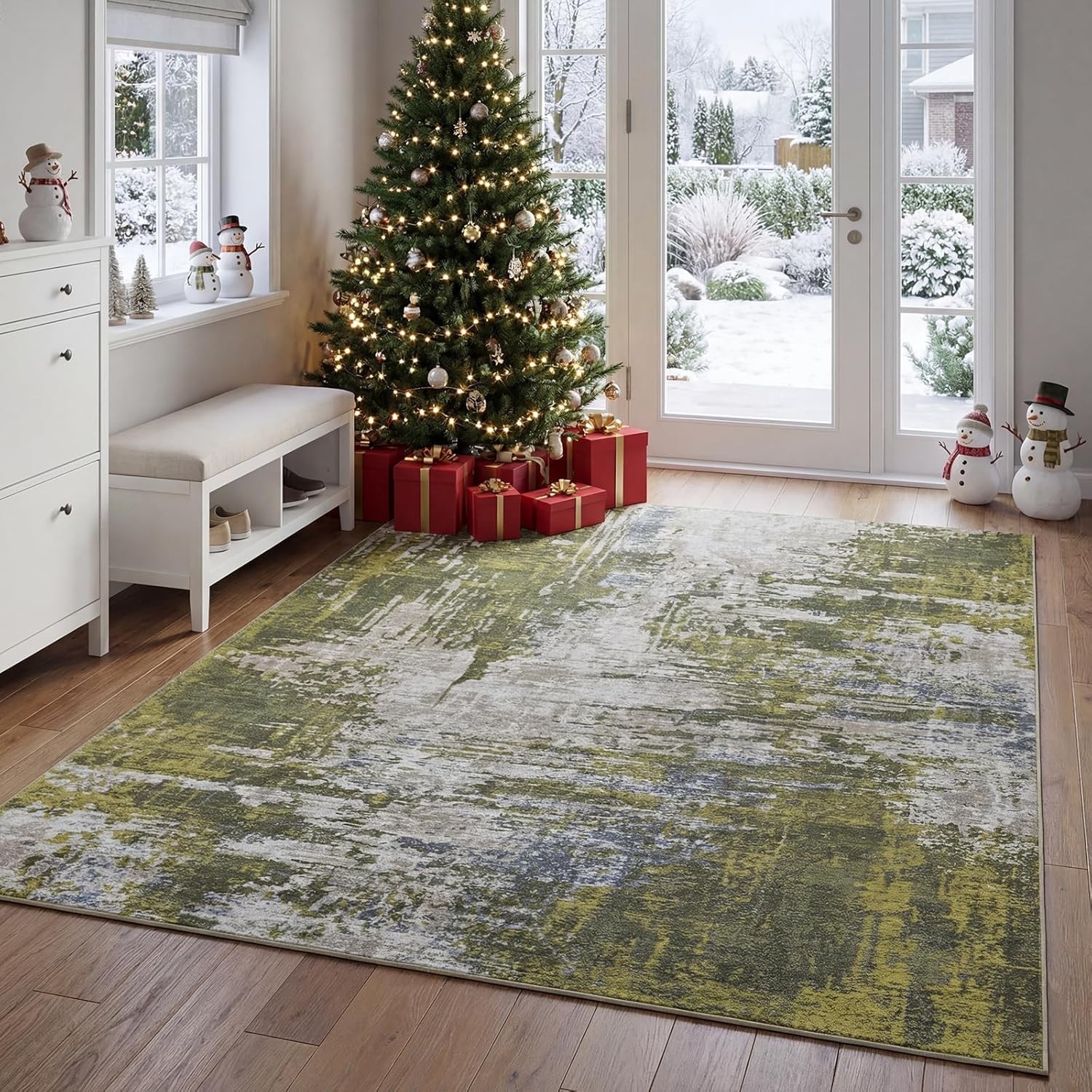 3×5 Washable Entryway Area Rug, Green Small Area Rugs for Living Room Bedroom…