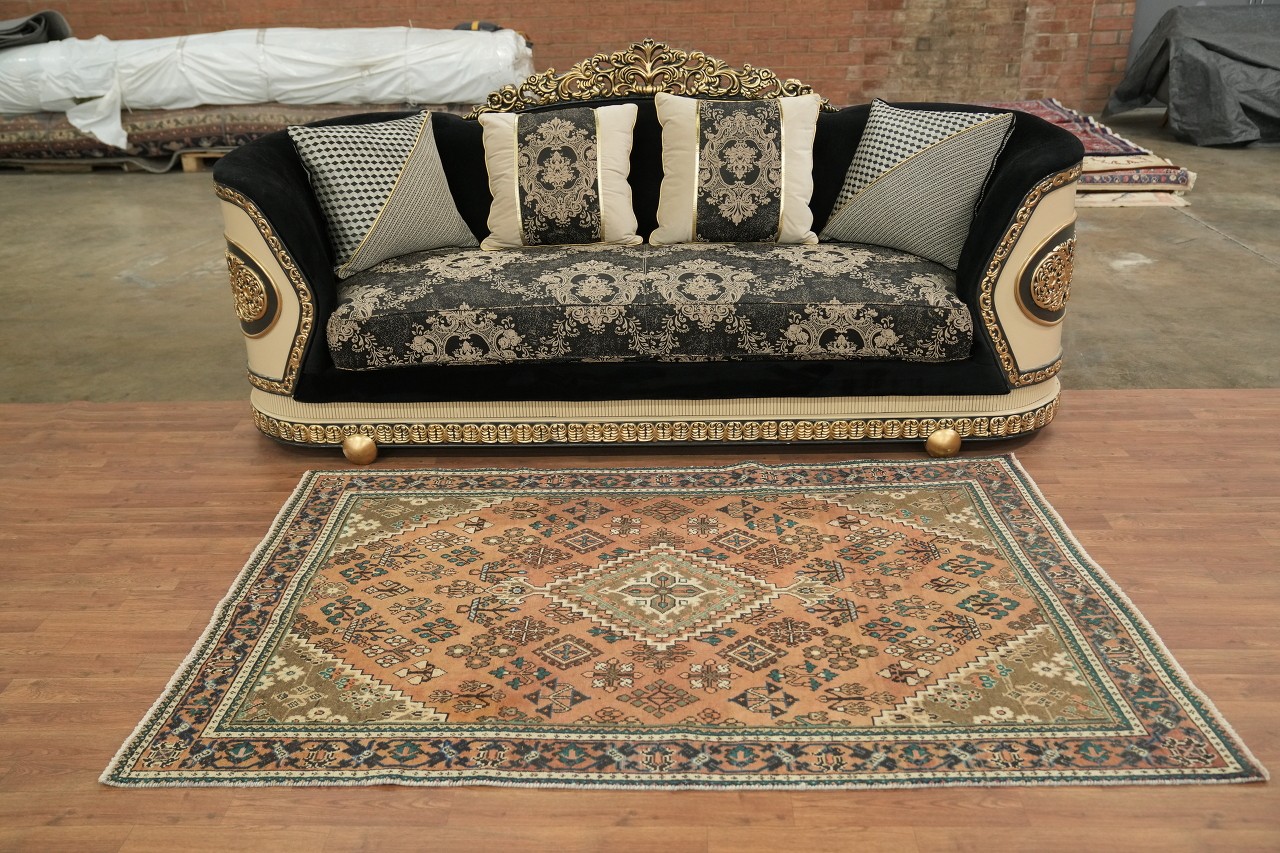 4×7 Coral & Blue Medallion Tribal Hand-Knotted Wool Traditional Area Rug