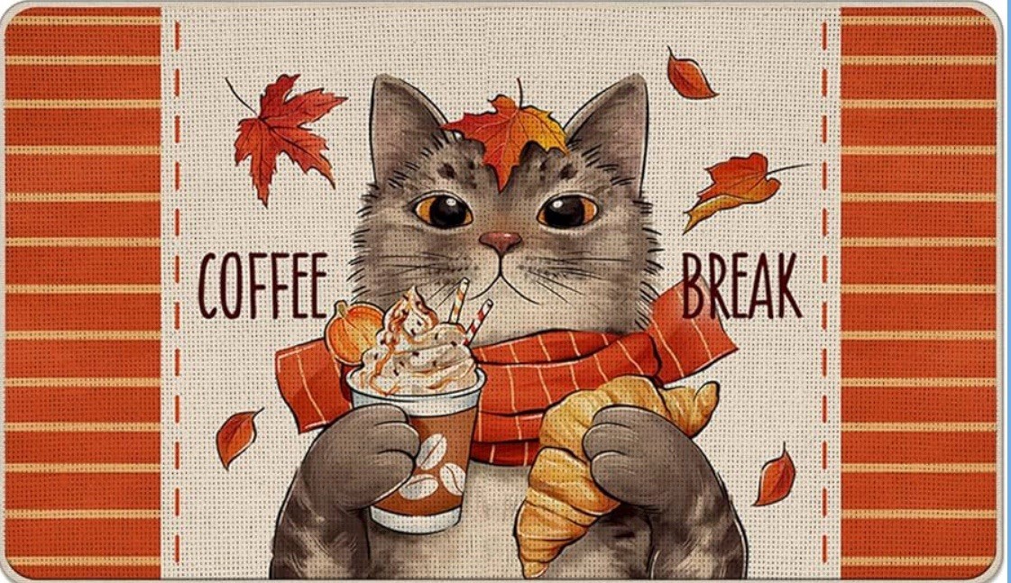 Autumn Leaves Funny Fall Cat Kitchen Mat Non-Slip Carpet Bedroom Floor Area Rugs