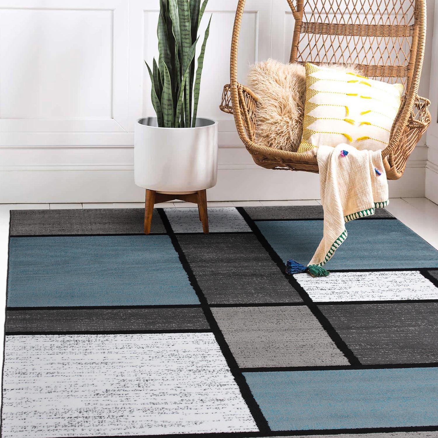 Rugshop Area Rug Contemporary Modern Boxed Color Block Rug Living Room Rugs 8×10