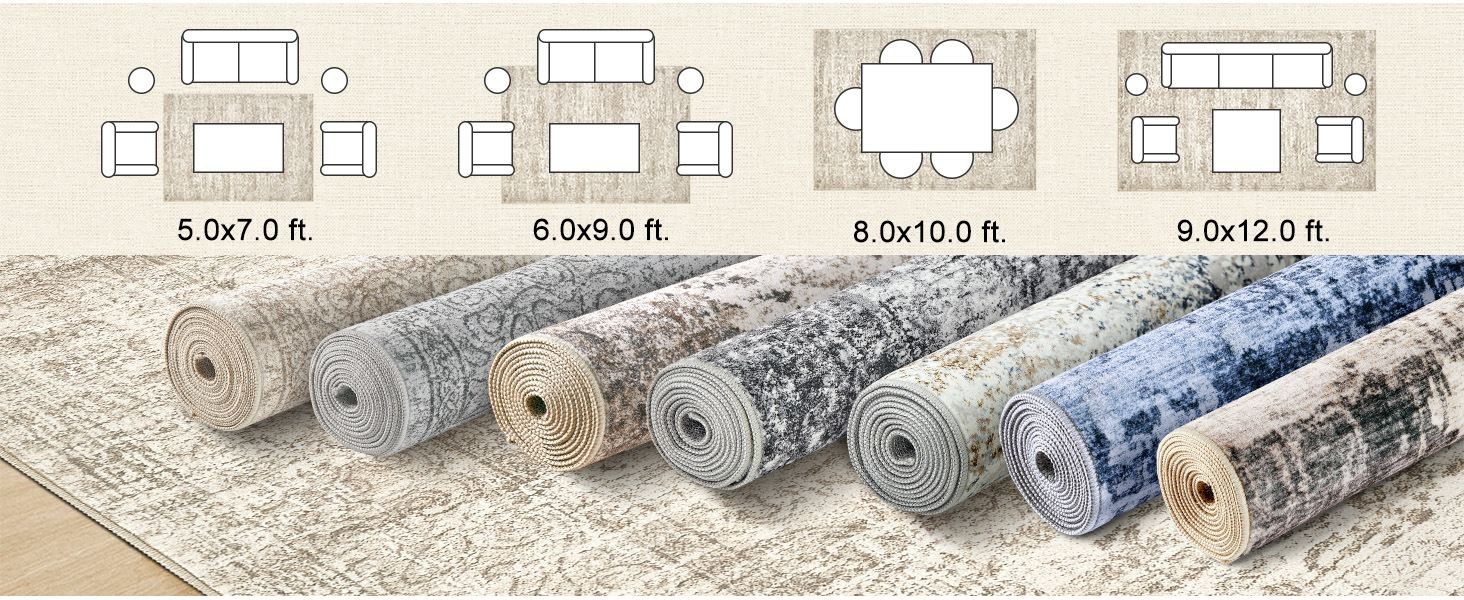 Area Rug Living Room Rugs – 6×9 Abstract Large Soft Indoor Washable Rug Neutral
