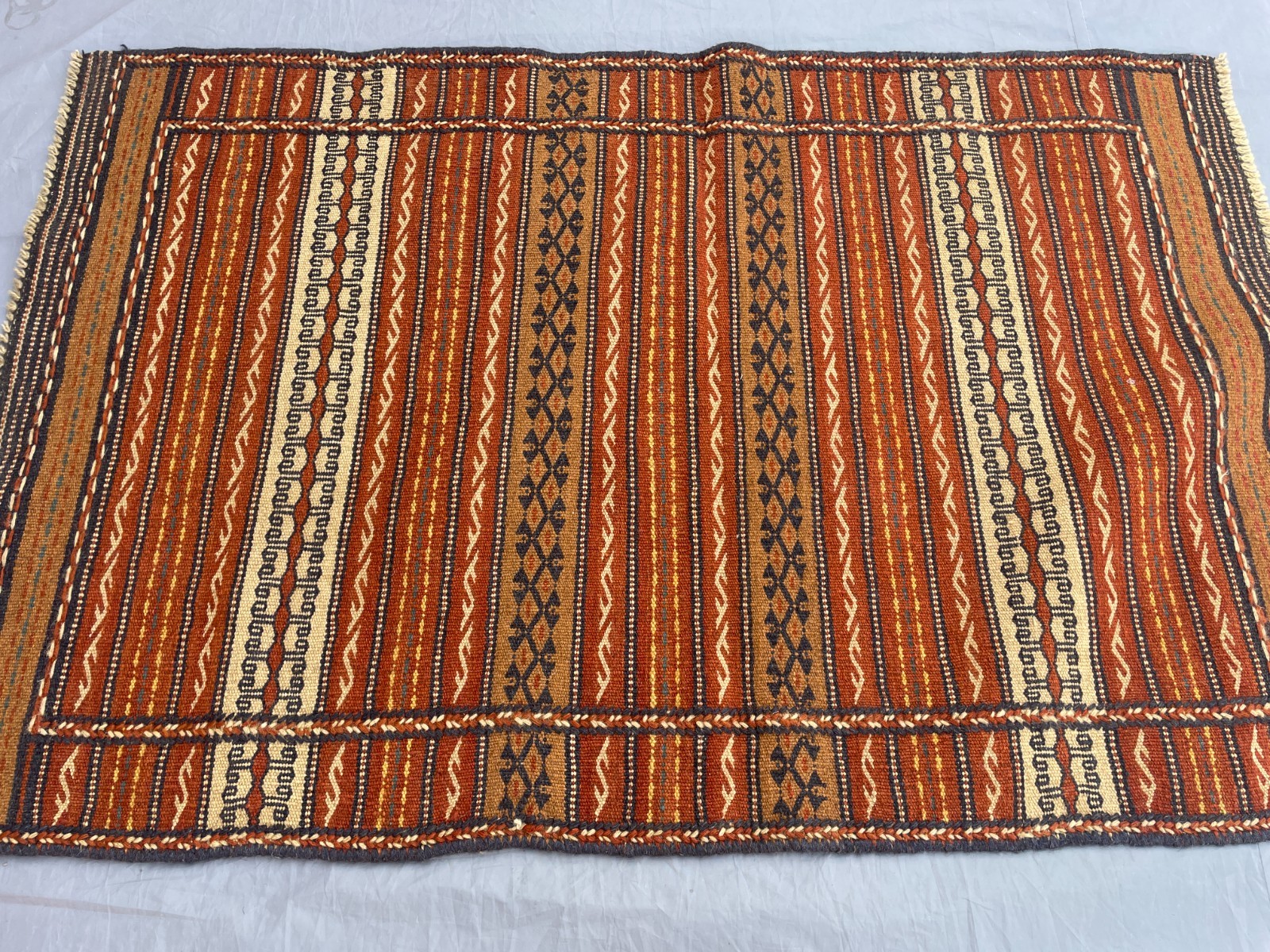 2’10 x 4’3 Ft Vintage Terracotta Afghan Kilim Carpet – Tribal Flatweave Rust Rug