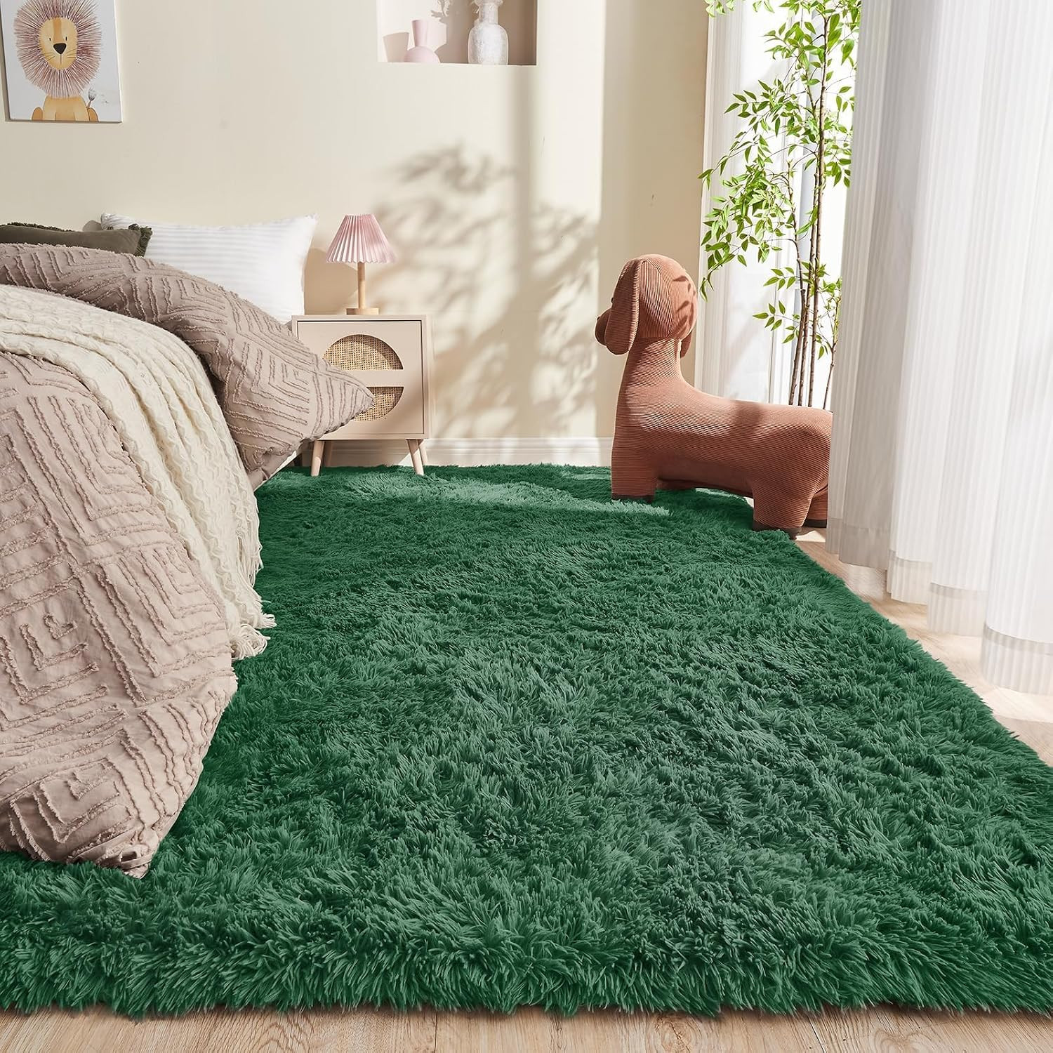 9X12 Forest Green Rugs for Bedroom, Ultra-Soft Fluffy Area Rugs for Living Room,