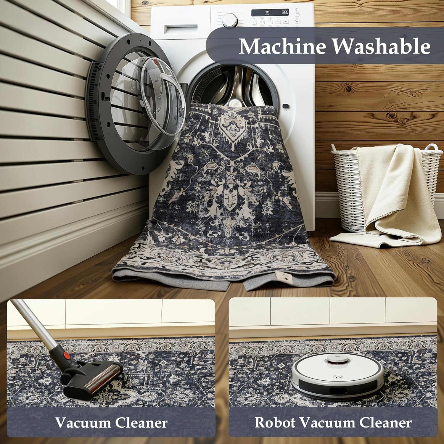 4×10 Washable Runner Rugs: Oriental Low Pile Area Rug for Bedroom Vintage Non…