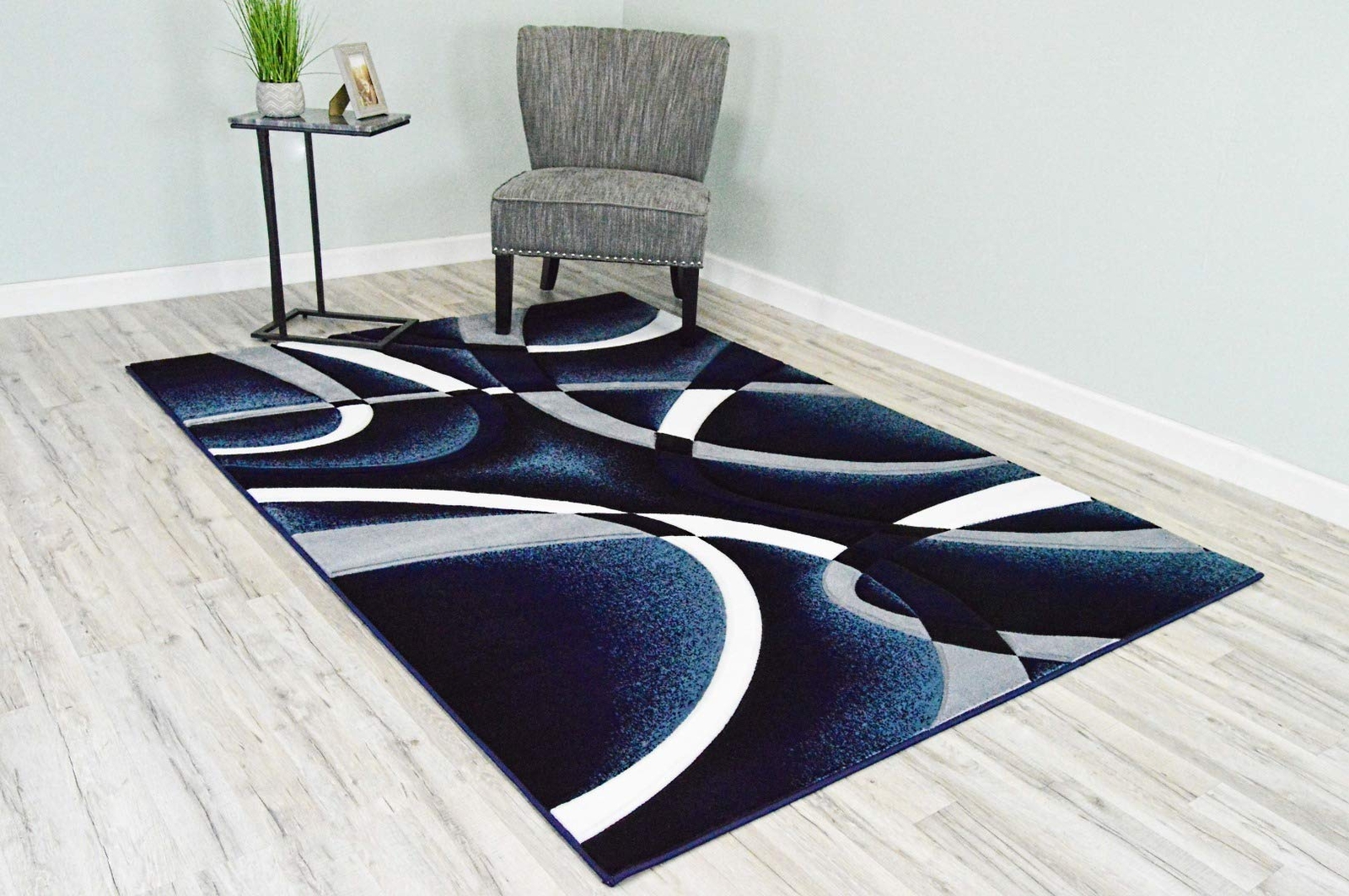 Premium Carved Modern Contemporary Abstract Rug 2305 Navy Blue 5’3”x7’6”
