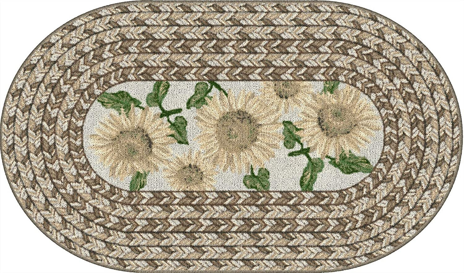 Sunflower Braided Pattern Rustic Floral Area Rug Kitchen Entryway Bathroom Mat