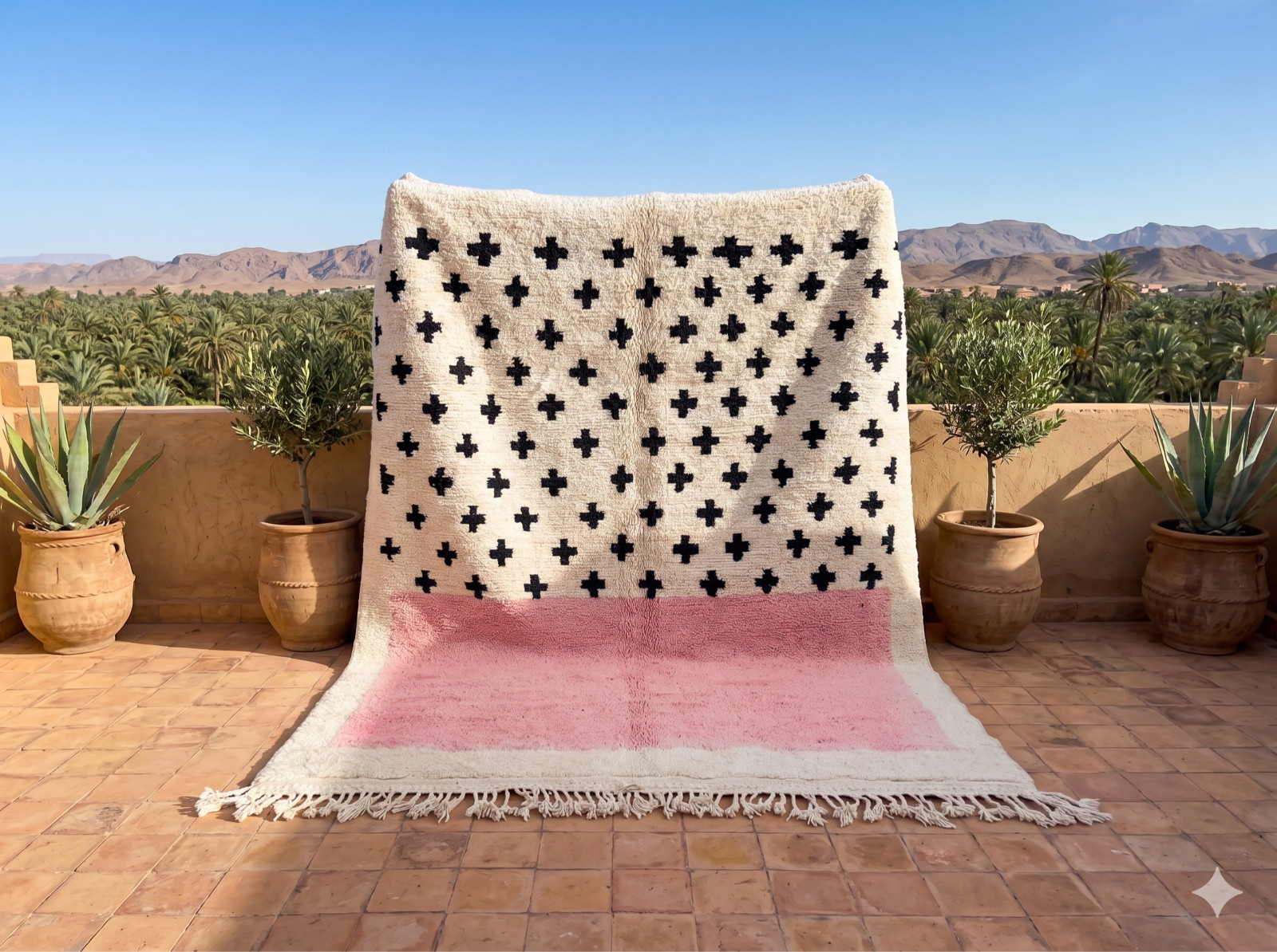 Handmade Moroccan Wool Rug Pink Beni Ourain Berber Boho Carpet Custom Size