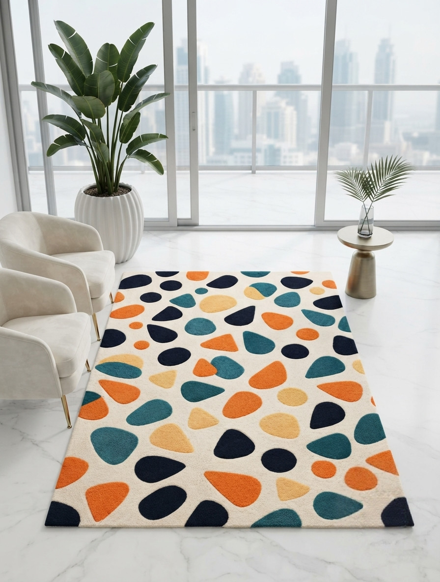 Hand Tufted Wool Area Rug Modern Abstract Pebble Design Custom Size Carpet