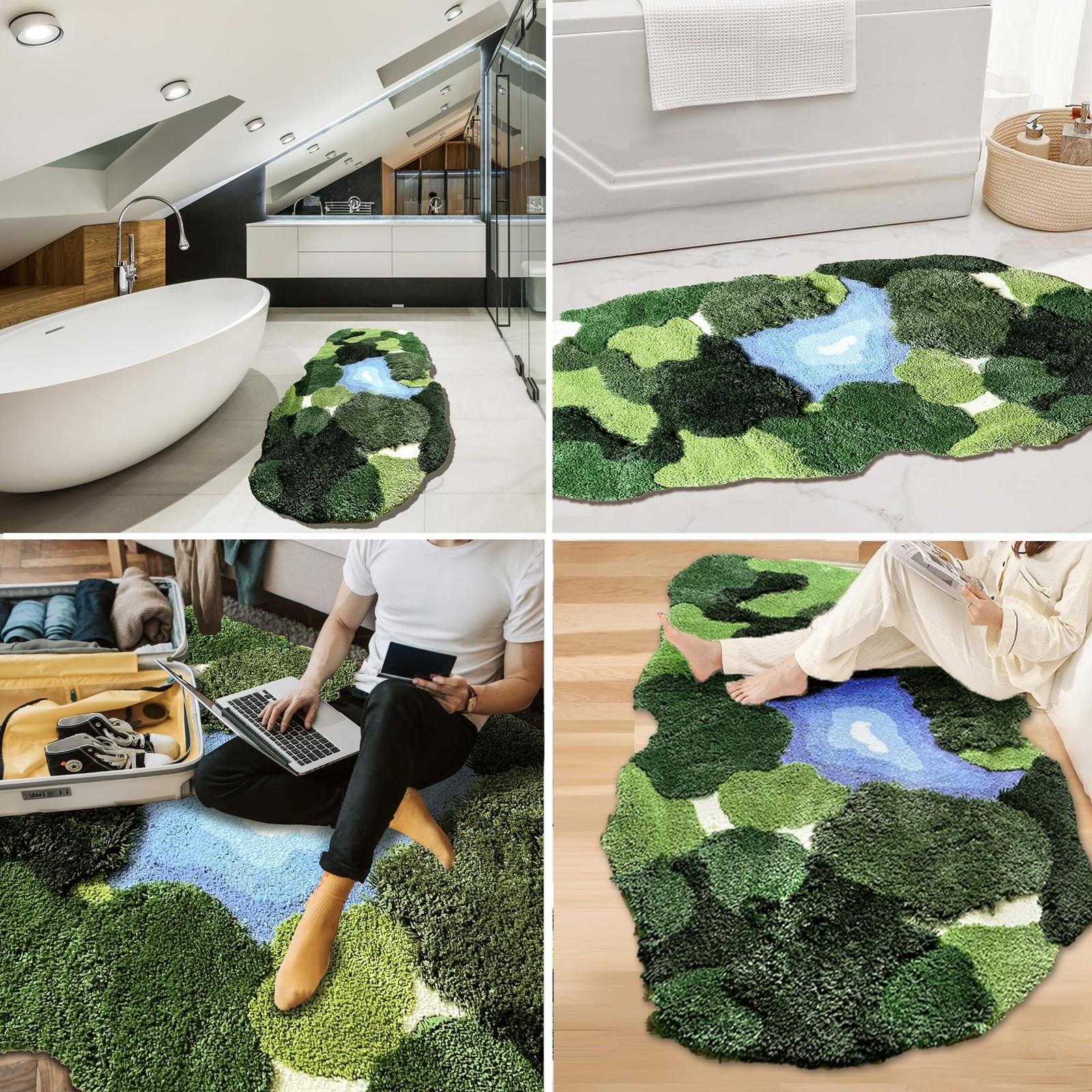 20×35 Inch 3D Moss Rug,Shag Carpet Leaf Area Bathroom Rugs Non Slip Bath Mat …