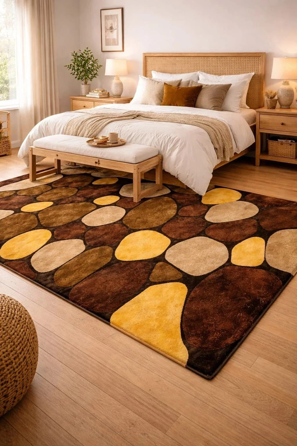 Modern Pebble Stone Hand Tufted Wool Rug Brown Beige Yellow Carpet Living Room