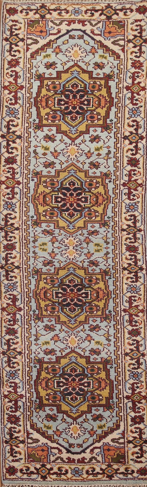 Light Blue Runner Rug 3×10 Traditional Handmade Wool Geometric for Hallway