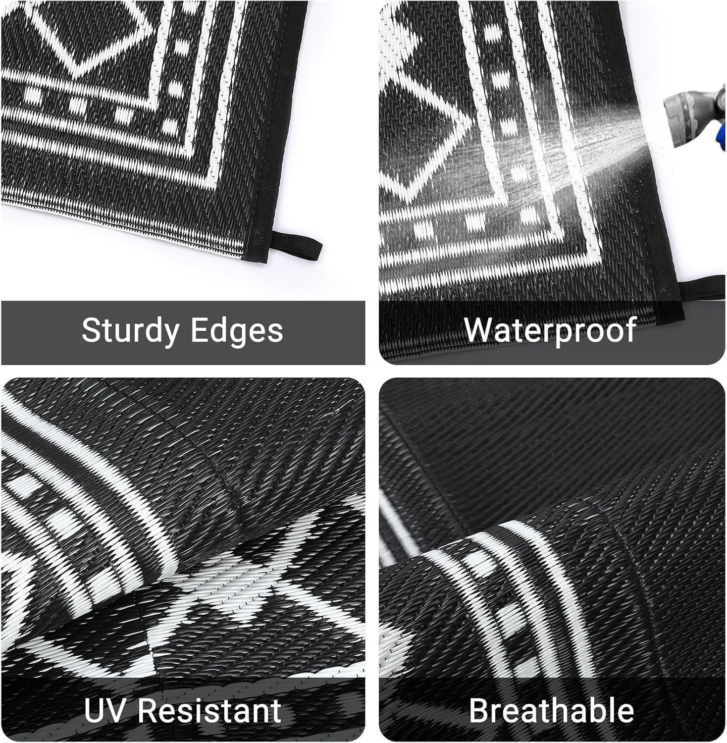 Outdoor Rug Plastic Straw Reversible Carpet Mat for Patio Camping Backyard Deck