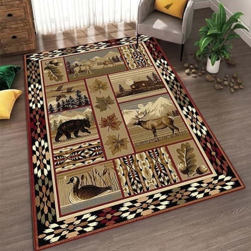 Cabin Nature and Animals Area Rug Rustic Western Country Rugs Wildlife Bear